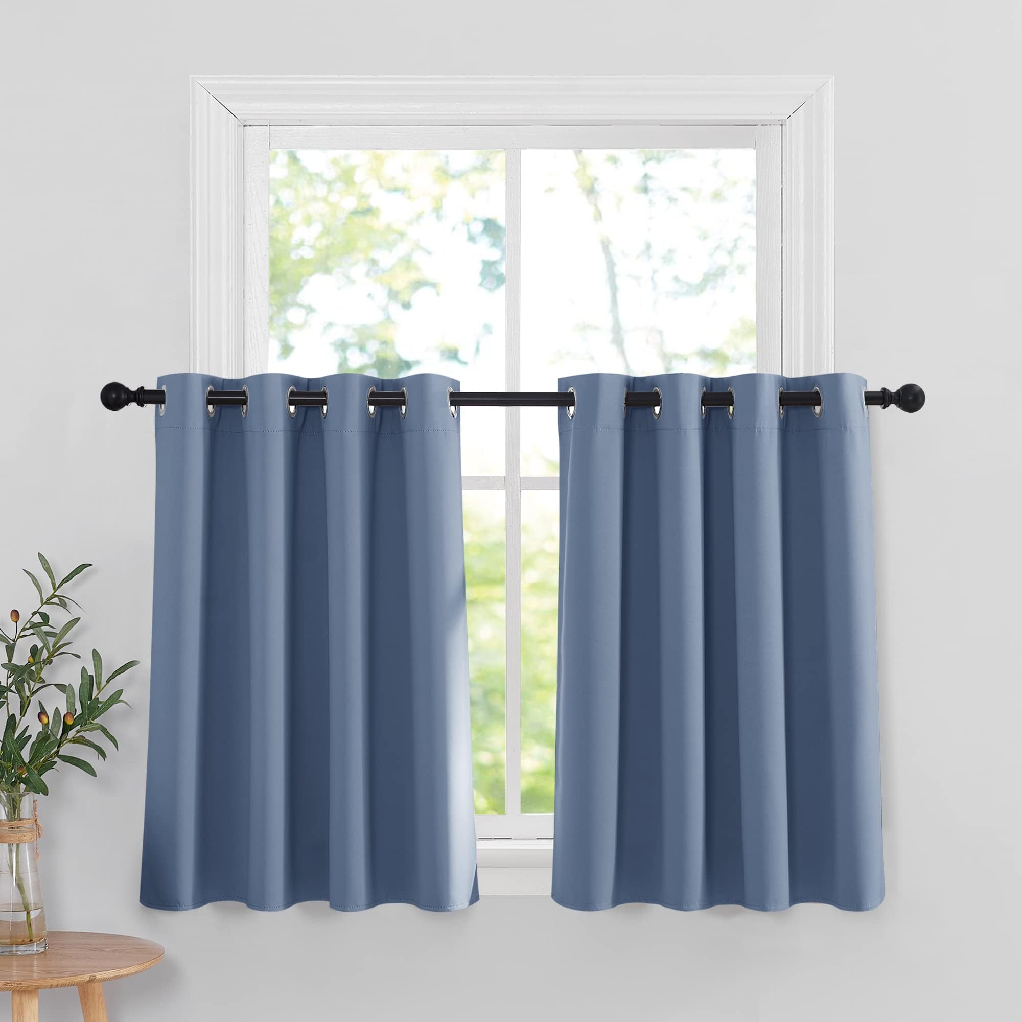 RYB HOME Blackout RV Curtains for Small Window, Thermal Insulated Curtain Tiers Short Blind for Kitchen/Living Room Energy Efficient, 52 Wide x 36 Long Each Panel, Stone Blue, Set of 2OEKO-TEX STANDARD 100