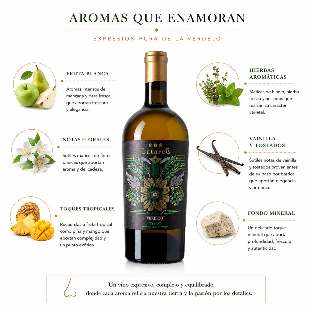 Latarce | Vino Blanco Verdejo Selección | D.O. Toro 100% Verdejo Viñedos 50 Años | 4 Meses en Barrica de Roble Americano | Estuche Individual 75cl | Edición Limitada