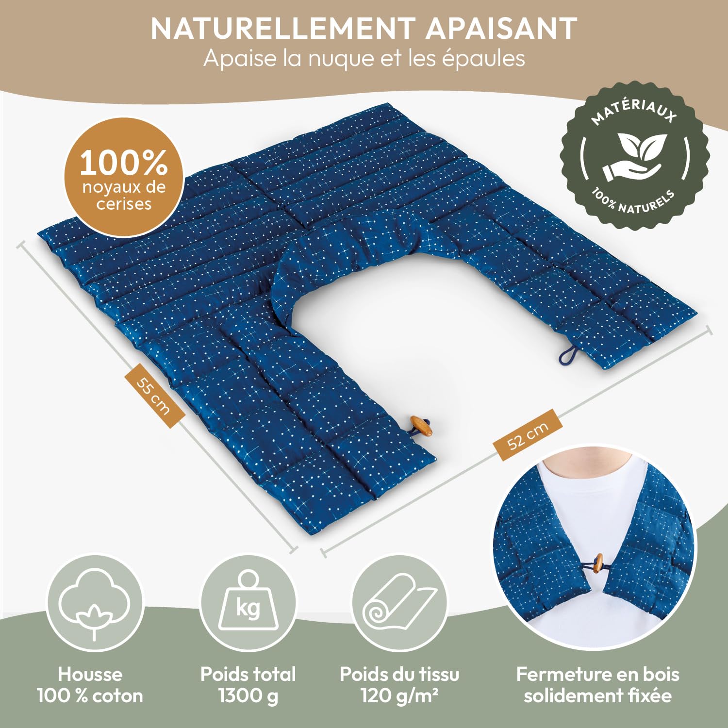 Blumtal Coussin Noyau de Cerise - Housse 100% Coton certifiée Oeko-TEX - Coussin avec noyaux de Cerises Chauffant - bouillotte Douleur adaptée au Micro-Onde - idéal pour cervicales et Nuque - Motif