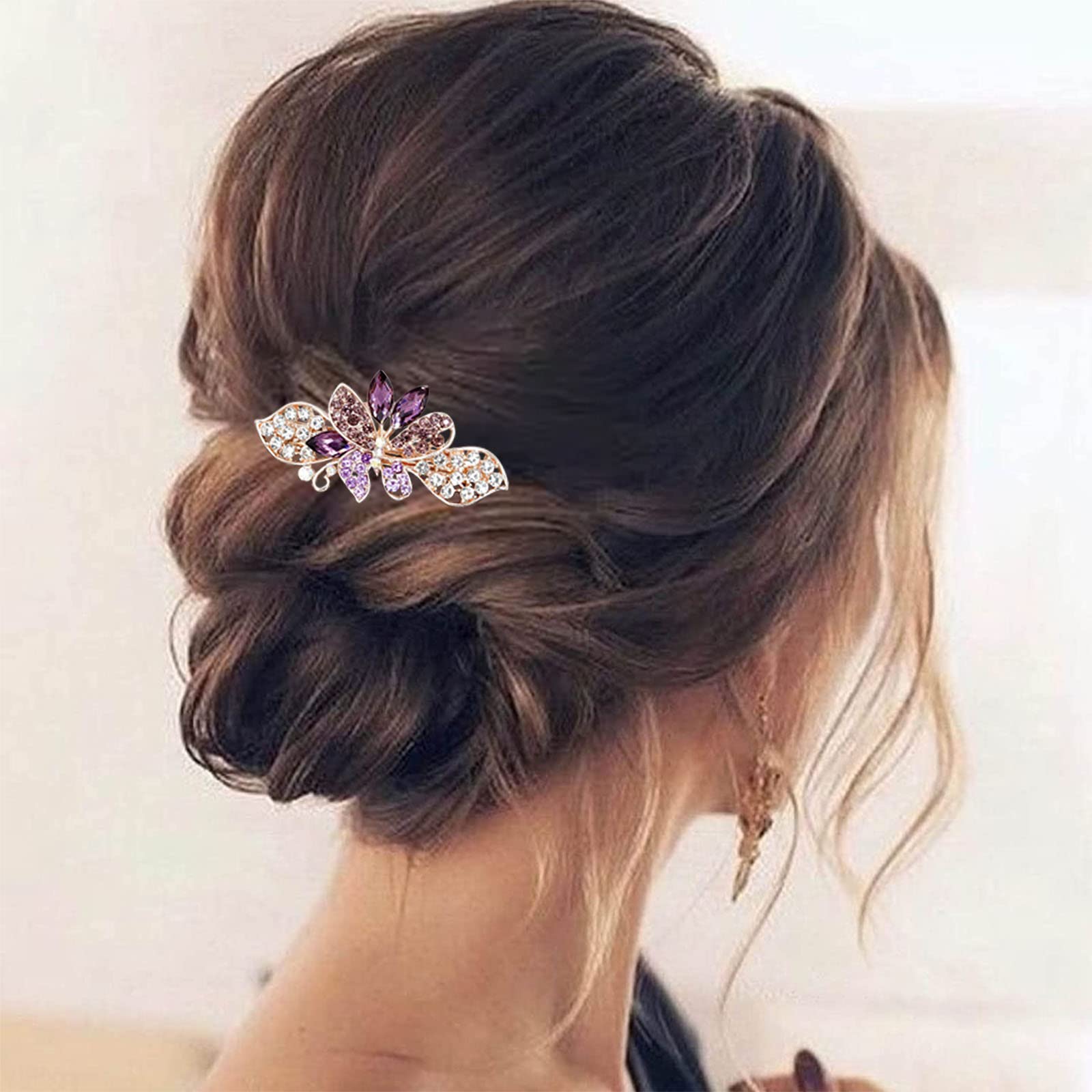 Fermaglio Per Capelli A Farfalla E Fiore TseenYi | Cristallo Blu E Oro | Spilla Francese Per Sposa