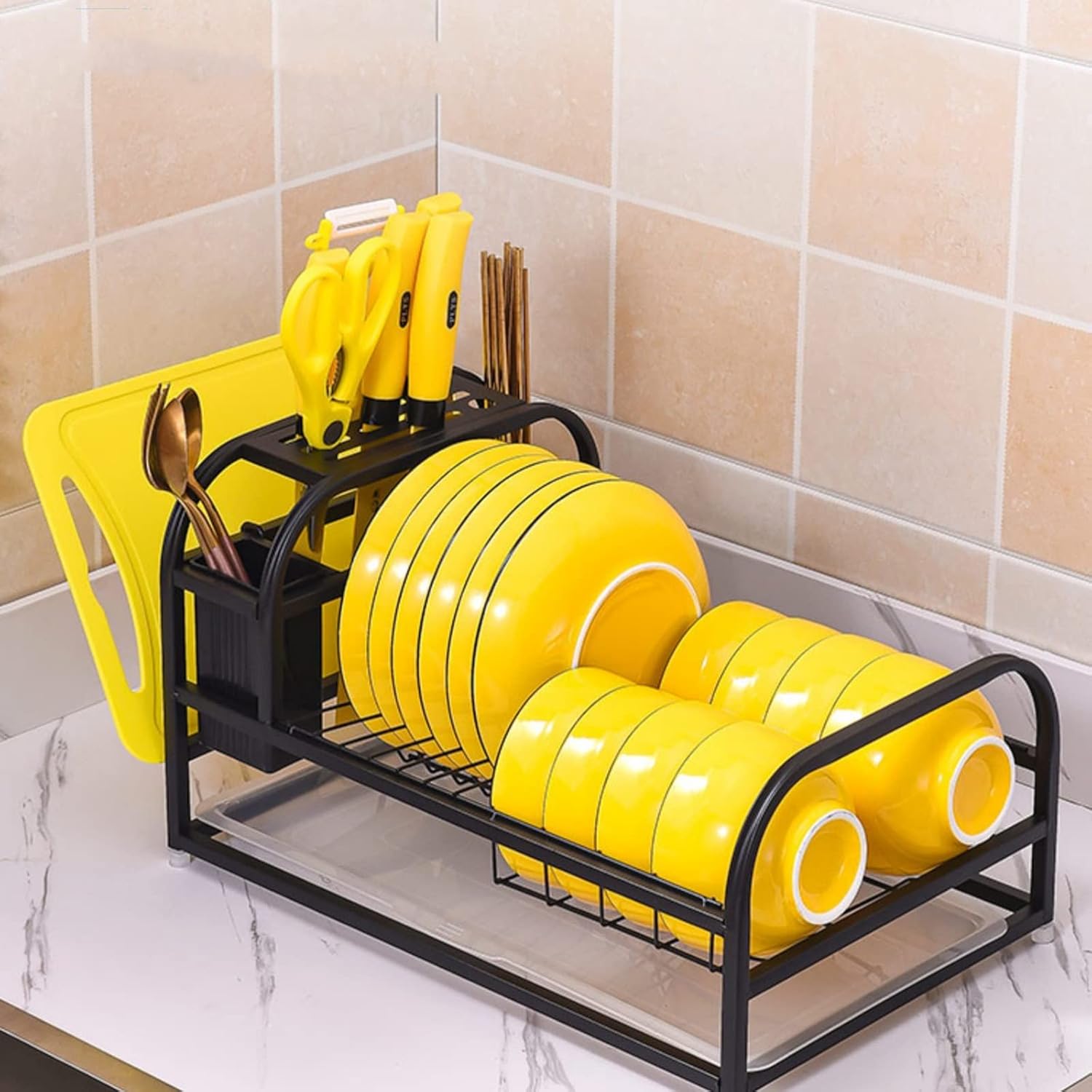 MIDUNU Dish Drying Rack with Utensil Holder， Large Dish