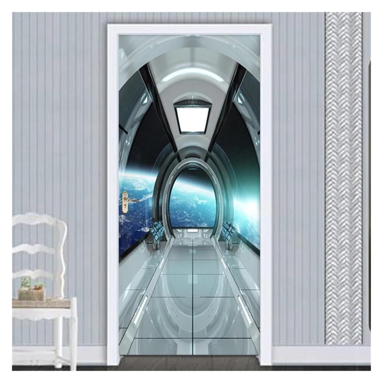 Papier peint autocollant de porte 3D déco chambre ado sticker capsule spatiale étanche