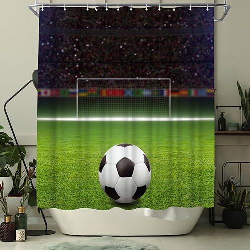 Miniatura 3 de WELMECO Cortina de ducha de fútbol para niños, 72 x 72 pulgadas, tela de poliéster, decoración de baño