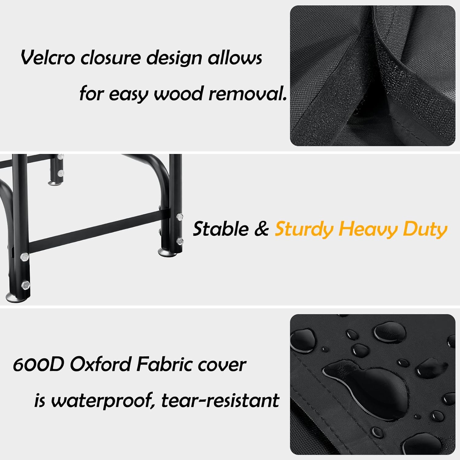 4 FT Firewood Rack Outdoor with Cover, Wood Racks Outdoor for Firewood, Outdoor Firewood Rack w/600d Fabric Waterproof Cover, 350 LBS Weight Capacity (Black)