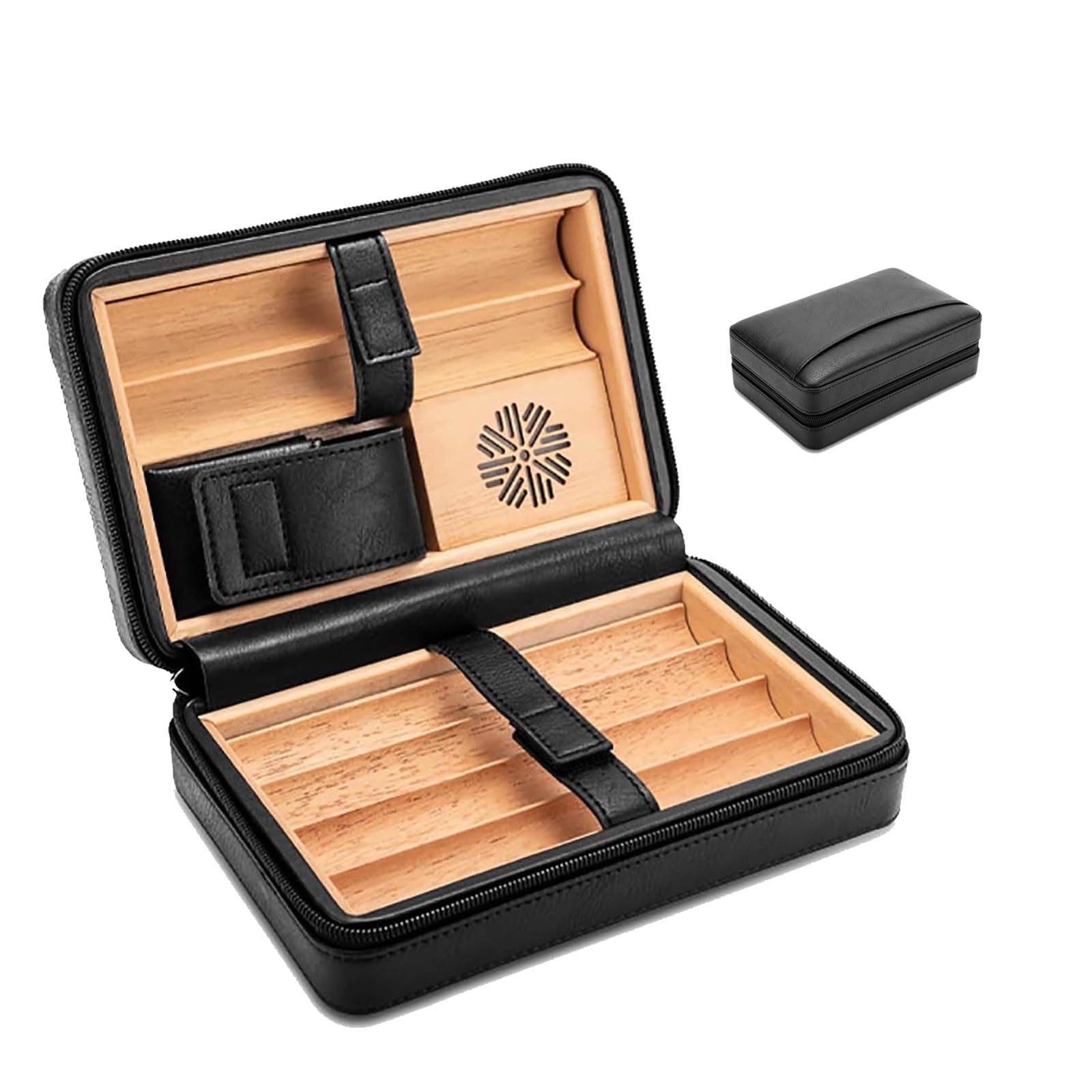 Humidor per Sigari, Portasigari Portatile con Umidificatore per 6 Sigari Humidor da Viaggio Portatile Portasigari in Pelle B