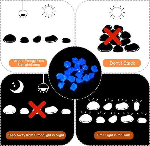 Miniatura 14 de MECCANIXITY 300 piedras brillantes de 8 a 0.394 in brillantes para decoración en la oscuridad, piedras luminosas, decoración de bricolaje naranja