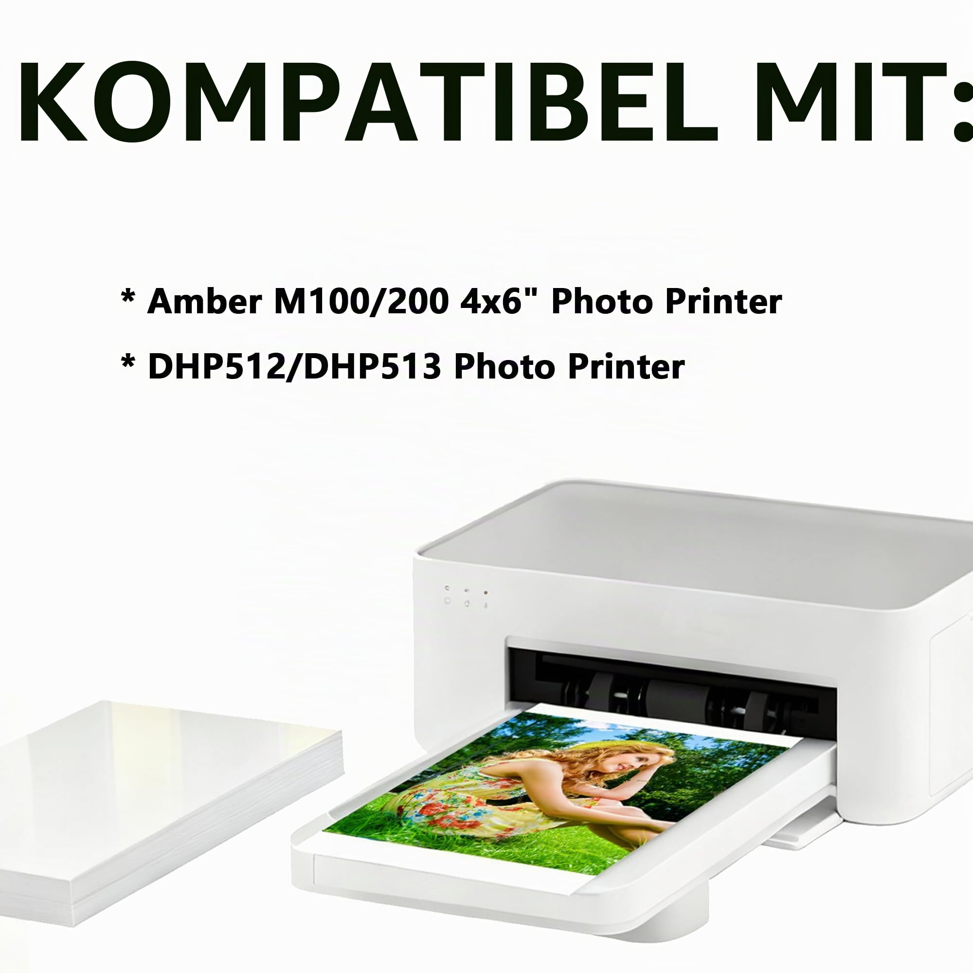 Kompatibel mit Liene Amber M100/M200 (DHP512/DHP513) 4x6" Fotopapier, 80 Blatt Papier+2 Farbband 100x148 mm Fotopapier für M100 M200, Thermosublimationsdruck, Wasser/Oxidationsschutz für Album/Rahmung