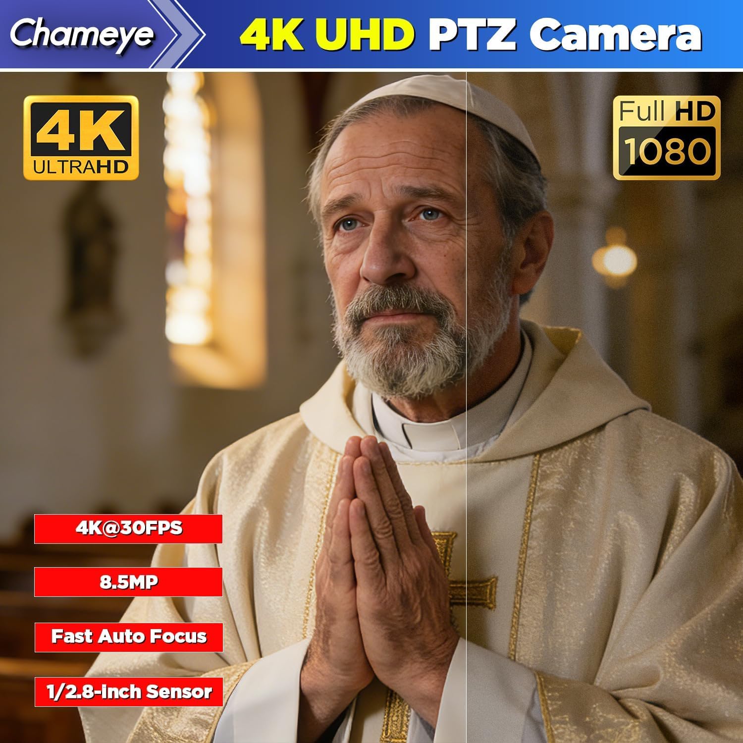Chameye Telecamera PTZ 4K con NDI, Tracciamento AI-Automatico, Zoom Ottico 20X (Zoom ibrido 30x), Certificazione NDI HX, HDMI/USB 3.0/LAN, per Chiesa, Culto, Istruzione, Conferenze, Nero (C420T)