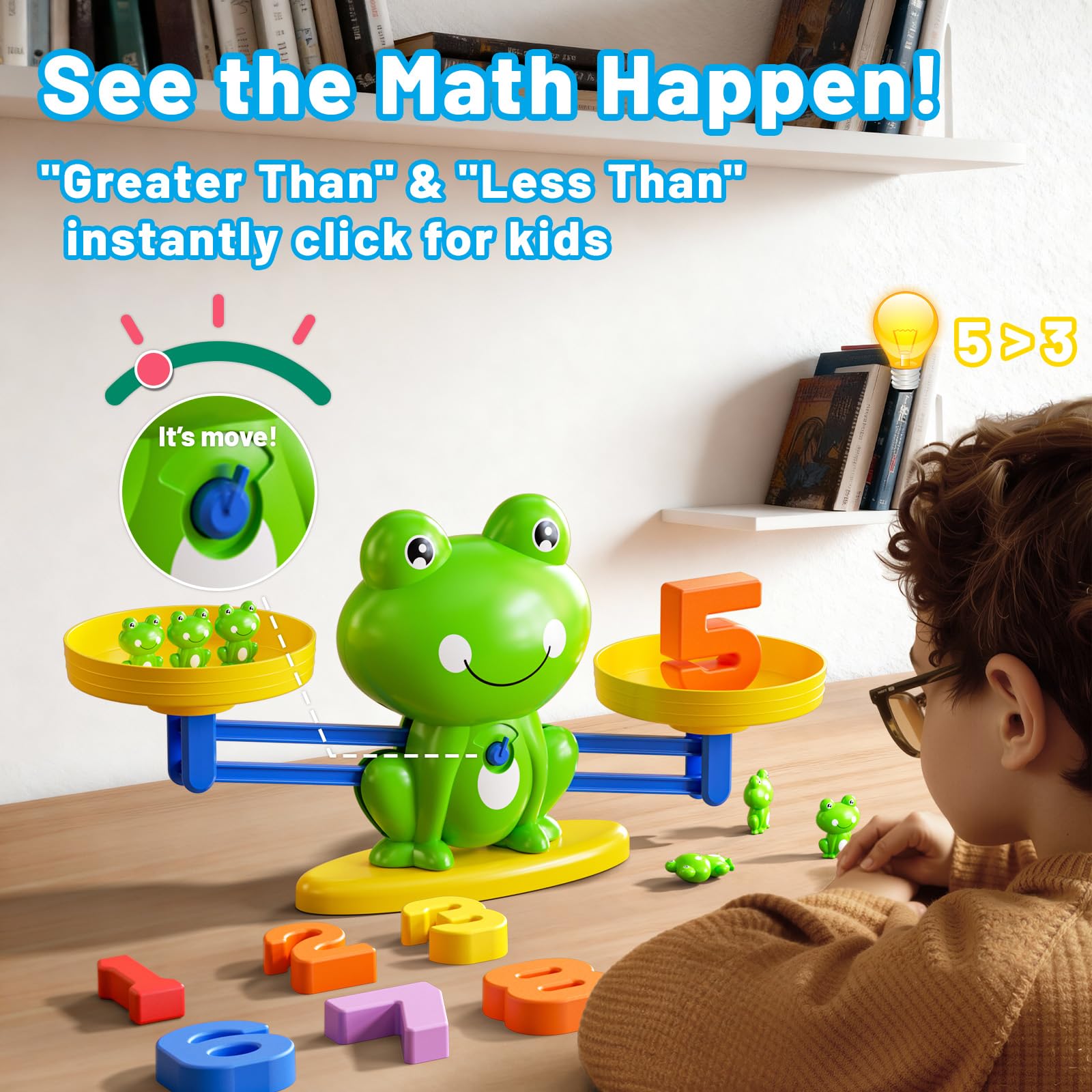 Juego de matemáticas de equilibrio de ranas, juguete educativo para preescolares que aprenden a contar, sumar y resta, recurso interactivo de números STEM para niños de 3 años en adelante 4