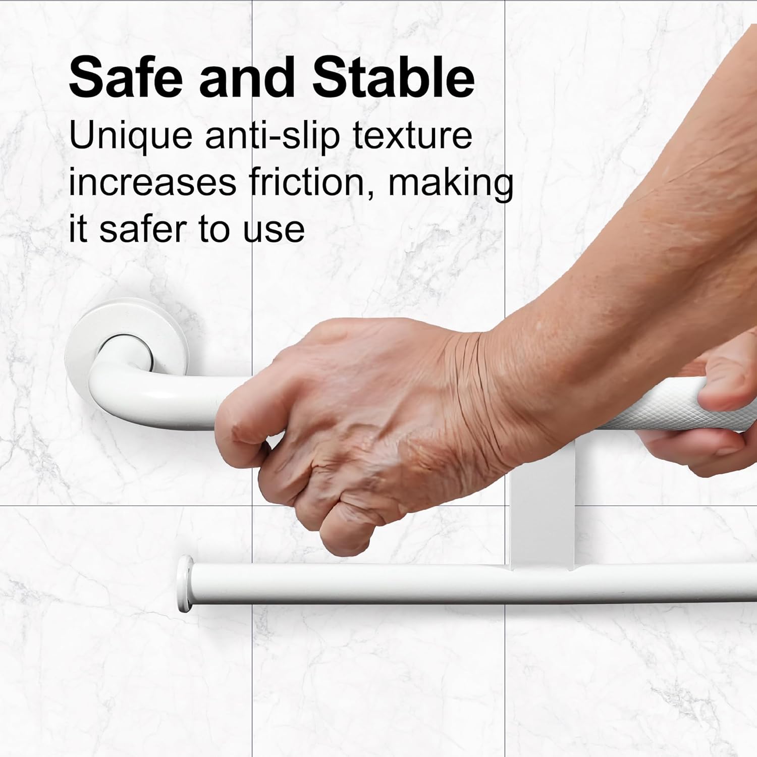 Handicap Grab Bar with Toilet Paper Roll Holder, 2-in-1 Safety Assist Bar Support Handle 24 Inch, White Stainless Steel Wall Mounted Bathroom Toilet Grab Bar for Senior Elderly