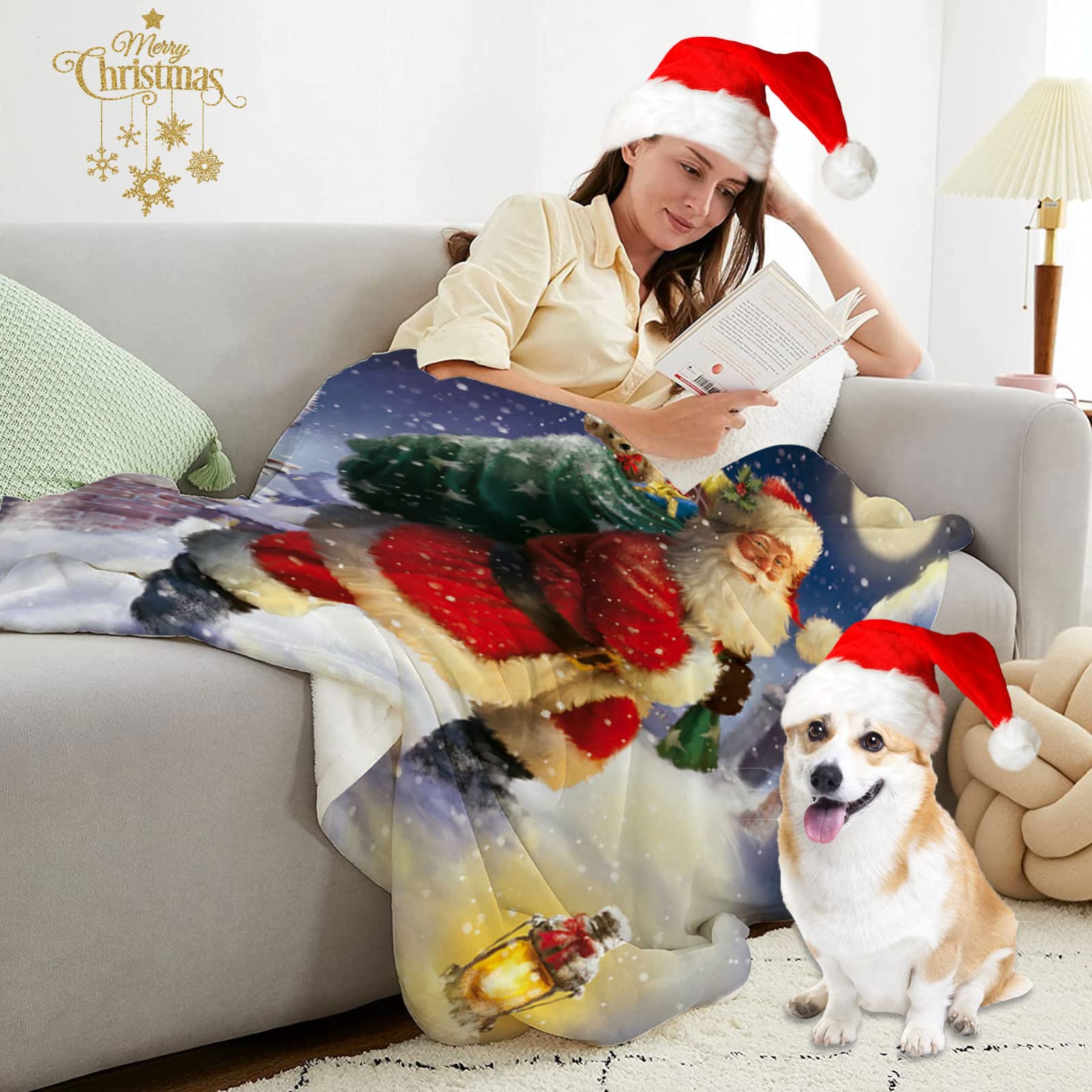 RDJSHOP Manta Navidad Feliz Navidad, Manta Navideña de Franela Santa Manta Mullida Ultra Suave y Acogedora para la Decoración del Hogar, Vacaciones de Invierno,Style1-150x220cm