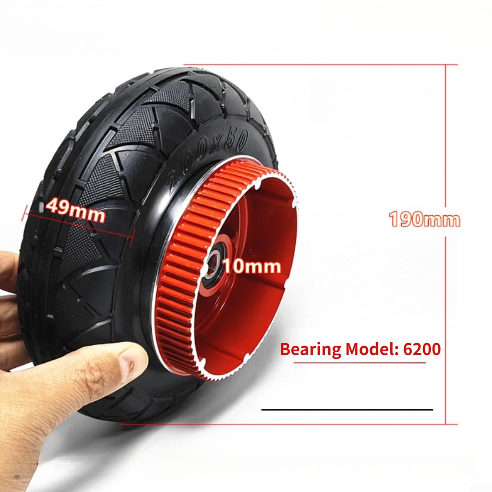 Rueda trasera de 8 pulgadas accionada por correa para scooter eléctrico de 200 x 50, neumático de goma sólida con borde de aleación de aluminio, compatibilidad de eje de 10 mm para un desplazamiento