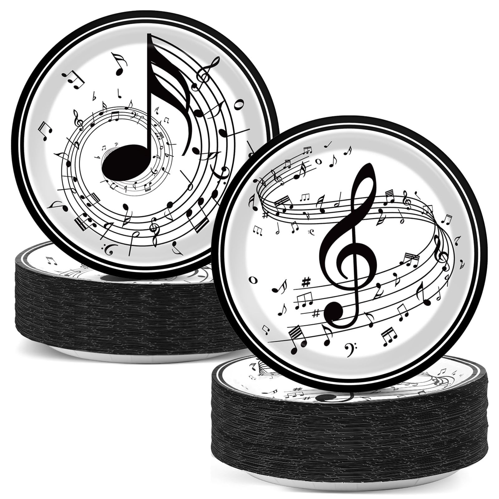 50pcs 7inch Musical Note Plates Music Themed Tableware Newborn Baby Shower Musical Notes Disposable Paper Dinnerware for Picnic Dessert Kids Party