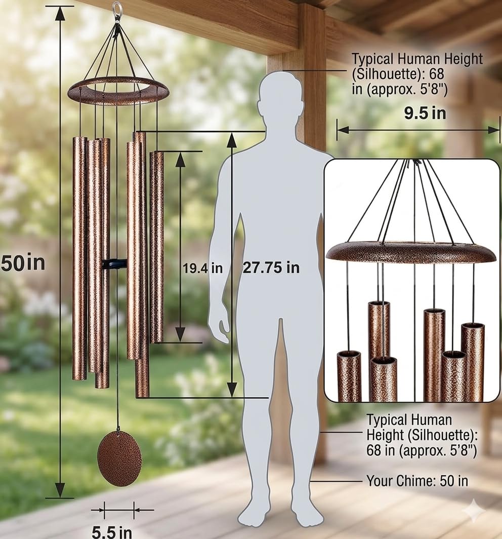 127 cm tiefes Klang-Windspiel für Garten, Terrasse und Gedenkgeschenk | Tiefe Resonanz erzeugt beruhigende glockenähnliche Töne.