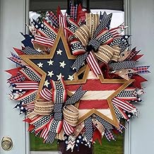 250th Anniversary Patriotic Wreath, 4th of July Garland for Front Door, Farmhouse Patriotic Memorial Wreaths for Front Door, Brave Wings Wreath Flag Wreaths Decor for Home Wall Porch (Blue)