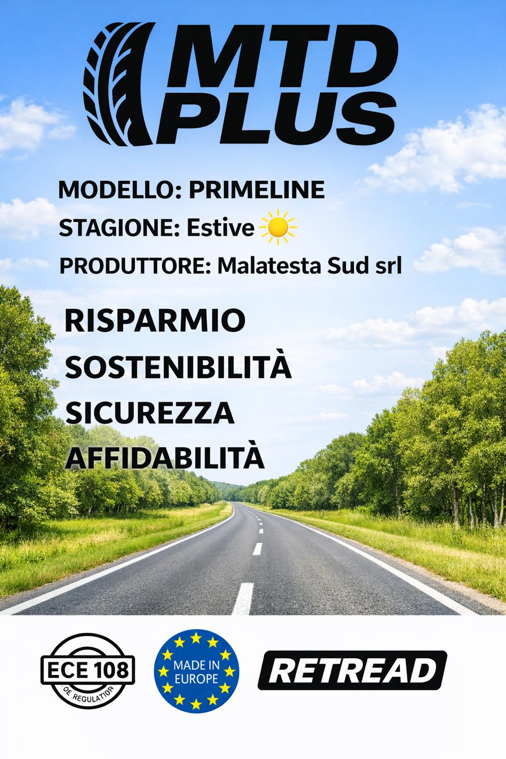 MTD PLUS Primeline 185/55 R15 82V Gomma Estiva EcoGreen Low Cost Auto