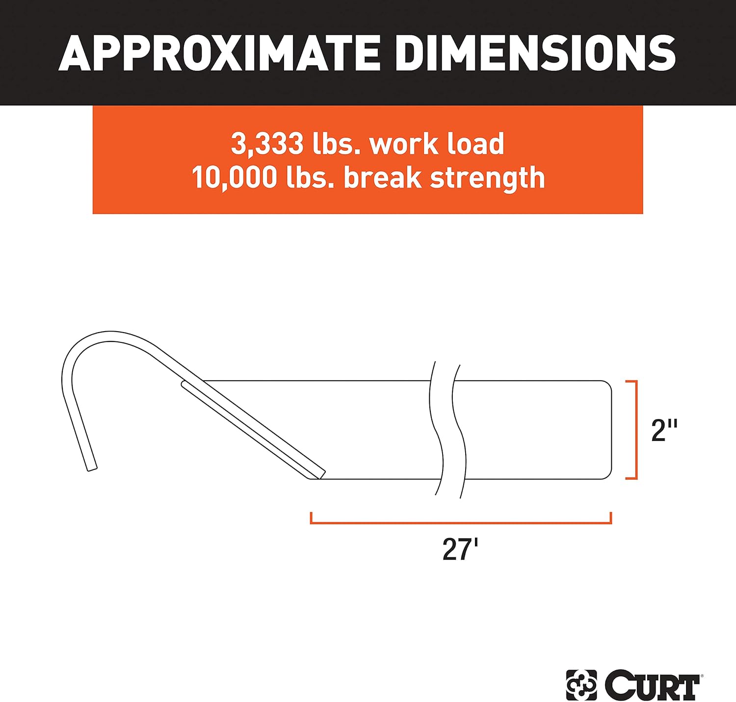 CURT 83048 2-Inch x 27-Foot Yellow Nylon Ratchet Strap, 10,000 lbs. Break Strength