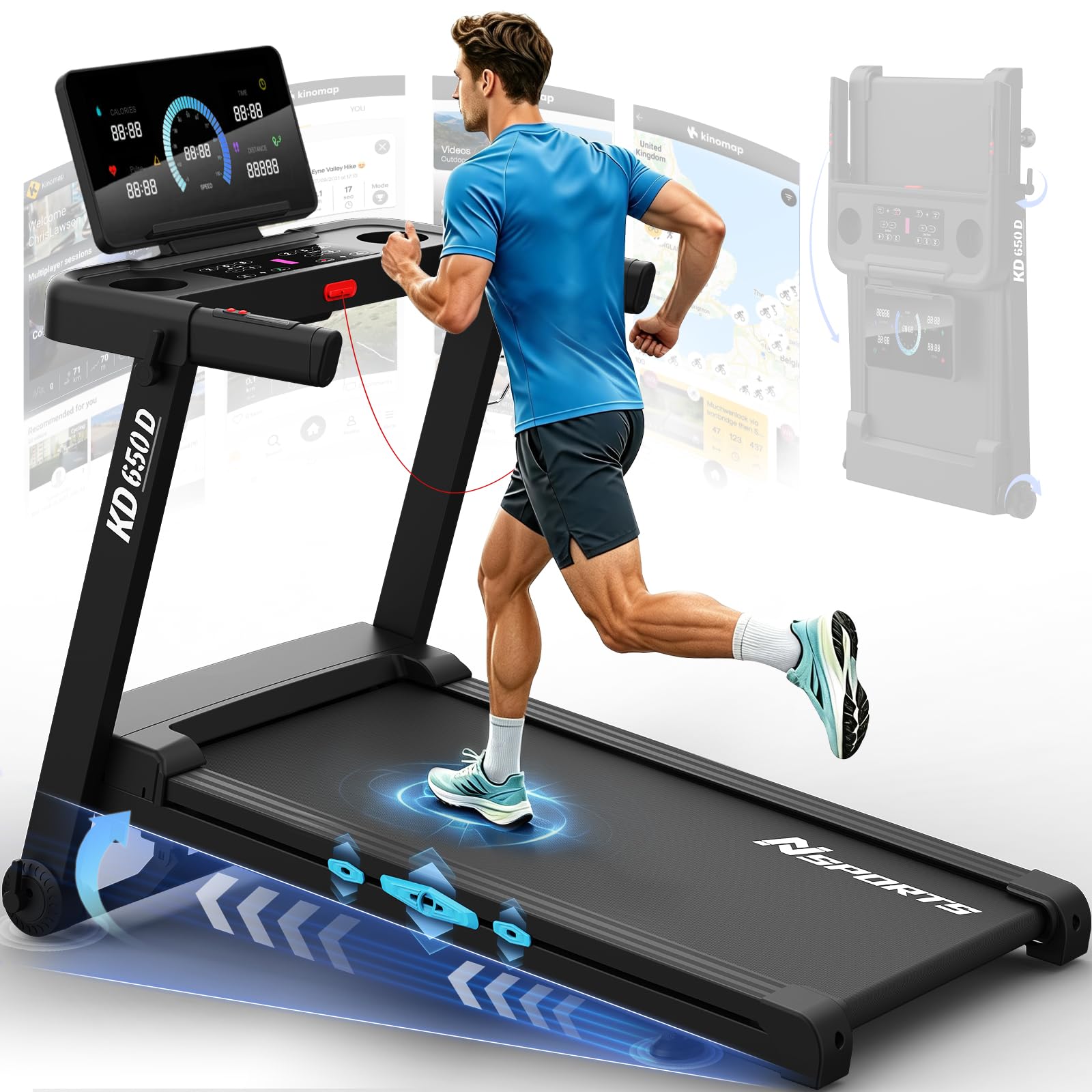 Neezee Tapis Roulant Pieghevole con 20% Inclinazione,1-16 km/h,4.5CV,150kg