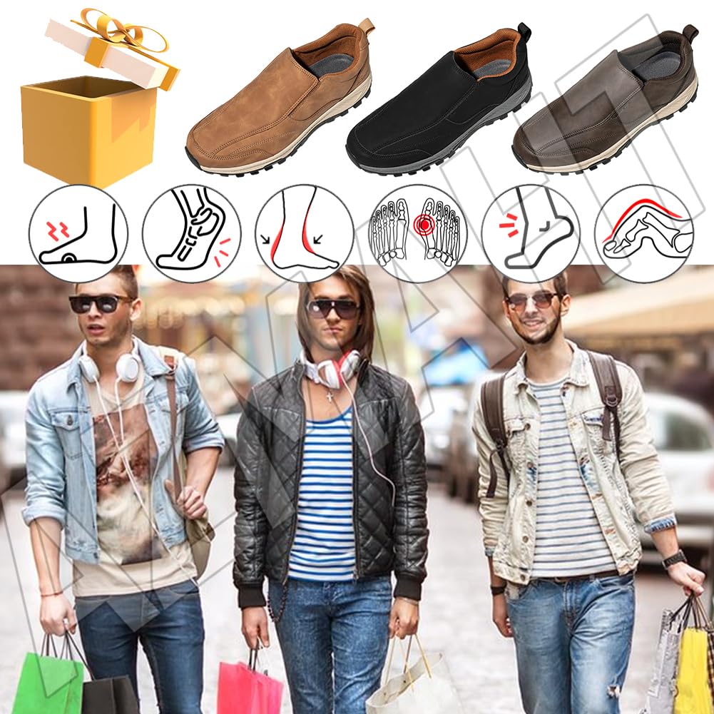 Scarpe Sportive Ortopediche Mocassini da Uomo in Pelle Impermeabile Slip on Sneaker Casual Scarpe da Running Corsa Scarpe Leggera Fitness Traspirante Camminata,Marrone,42/260mm