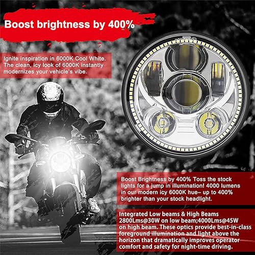 Miniatura 2 de Wisamic Faro delantero LED de motocicleta de 5.75 pulgadas con halo DRL compatible con Harley Davidson Dyna Street Bob Super Wide Glide Low Rider