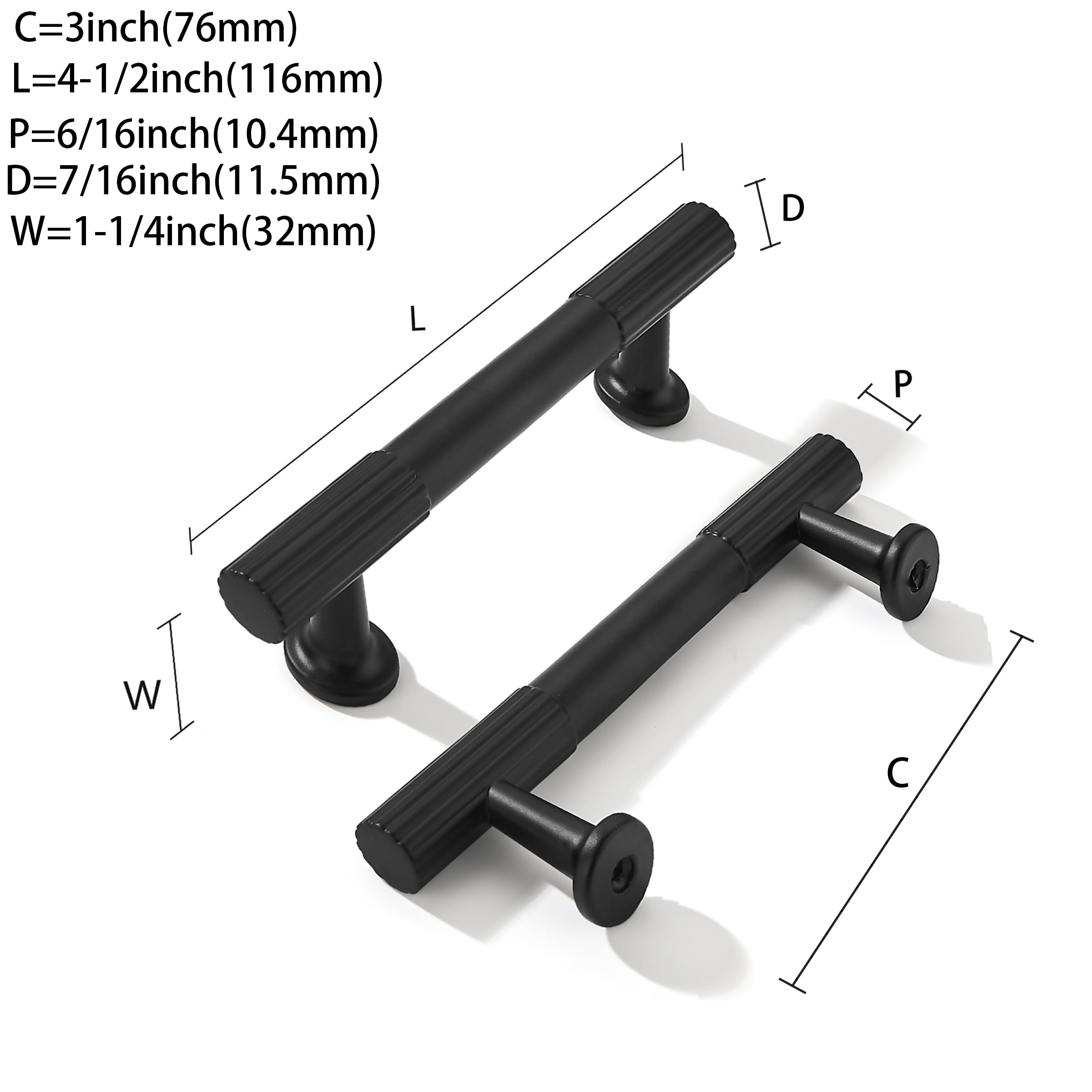 KHTUMEWARE-80302 Matte Black Cabinet Pulls CTC 3 in (76 mm) 2-Pack in Matte Black — KHTUMEWARE
