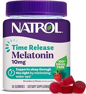 Natrol 10 mg Melatonin Gummies, Time Release Sleep Gummies for Adults, Minimize Wake Ups, Strawberry-Flavored, 55 Count, 55 Day Supply