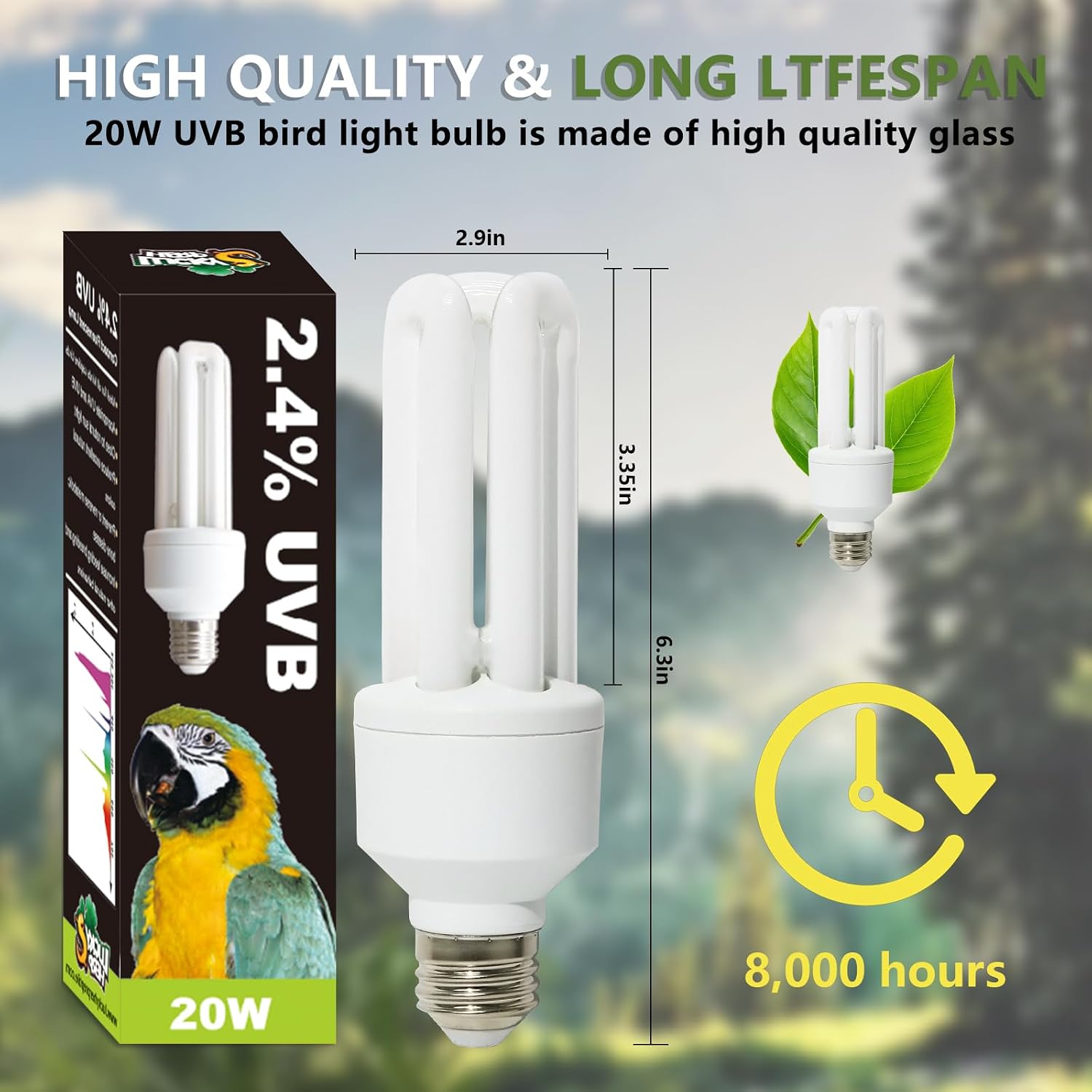 LUCKY HERP UVA UVB Light Bulb for Birds 2.4 UVB 20W Compact Flourescent Lamp for All Kinds Captive Birds