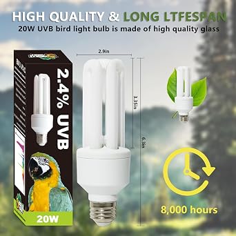 LUCKY HERP UVA UVB Light Bulb for Birds 2.4 UVB 20W Compact Flourescent Lamp for All Kinds Captive Birds