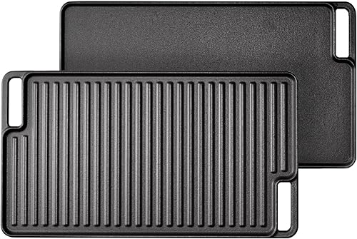 Parrillaplancha reversible con asas, plancha de hierro fundido pre-sazonado de 18 x 10 pulgadas, utensilios de cocina familiares antiadherentes,