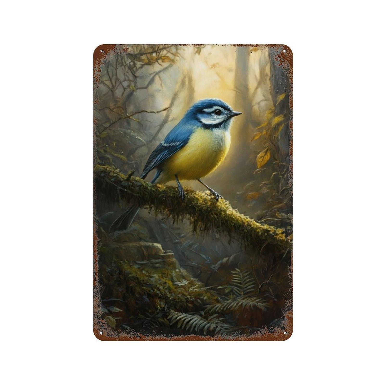 xiaoxiaoshen Blue Tit on Branch Cottagecore Dark Academia Whimsical Woodland Vintage Nature Wall Decor Art Metal Tin Poster Modern Home Decor Art Home Bar Shop Decorations Vintage Sign 30x20cm