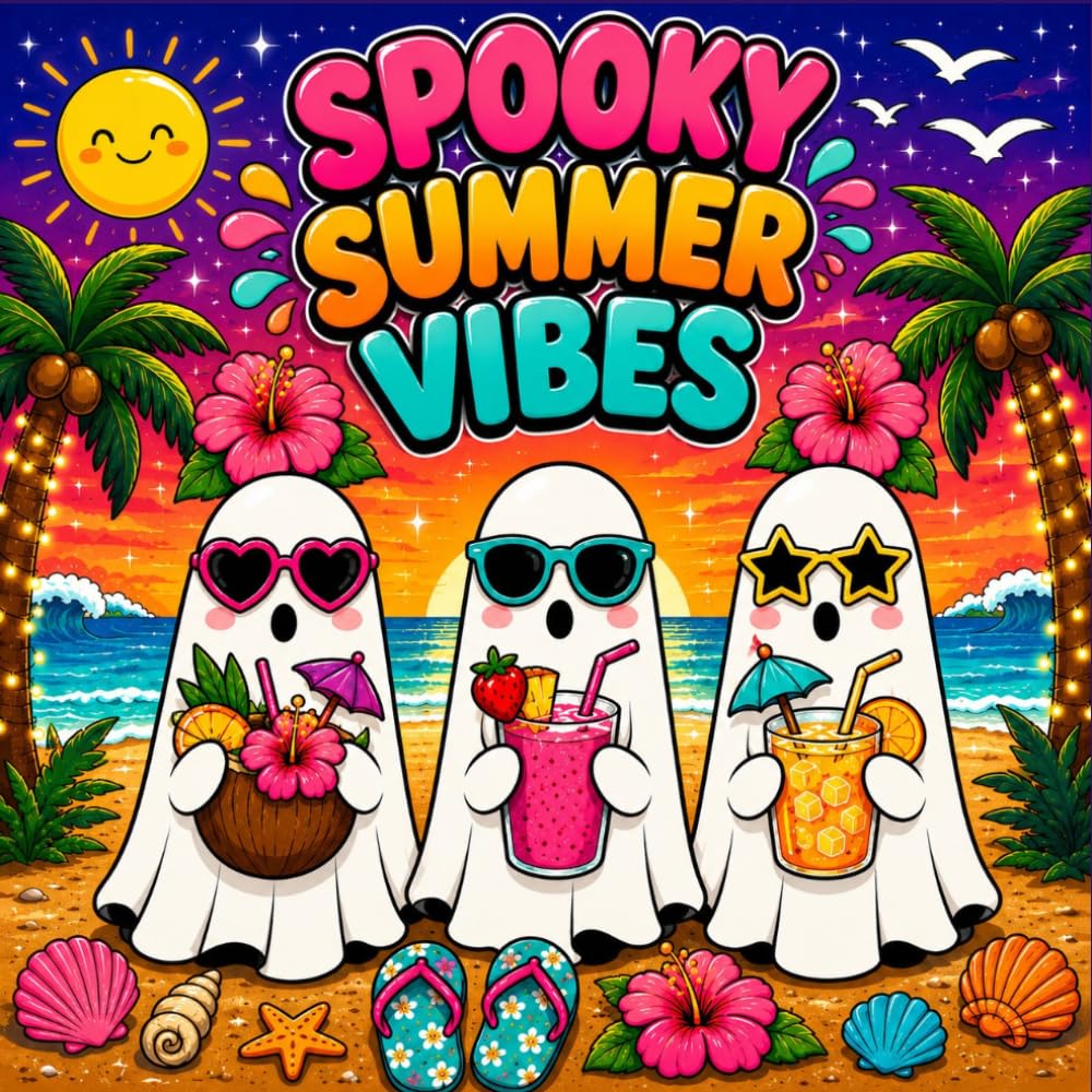 Spooky Summer Vibes: 30 Bold & Easy Ghosts Enjoying Sunny Beach Adventures to Color