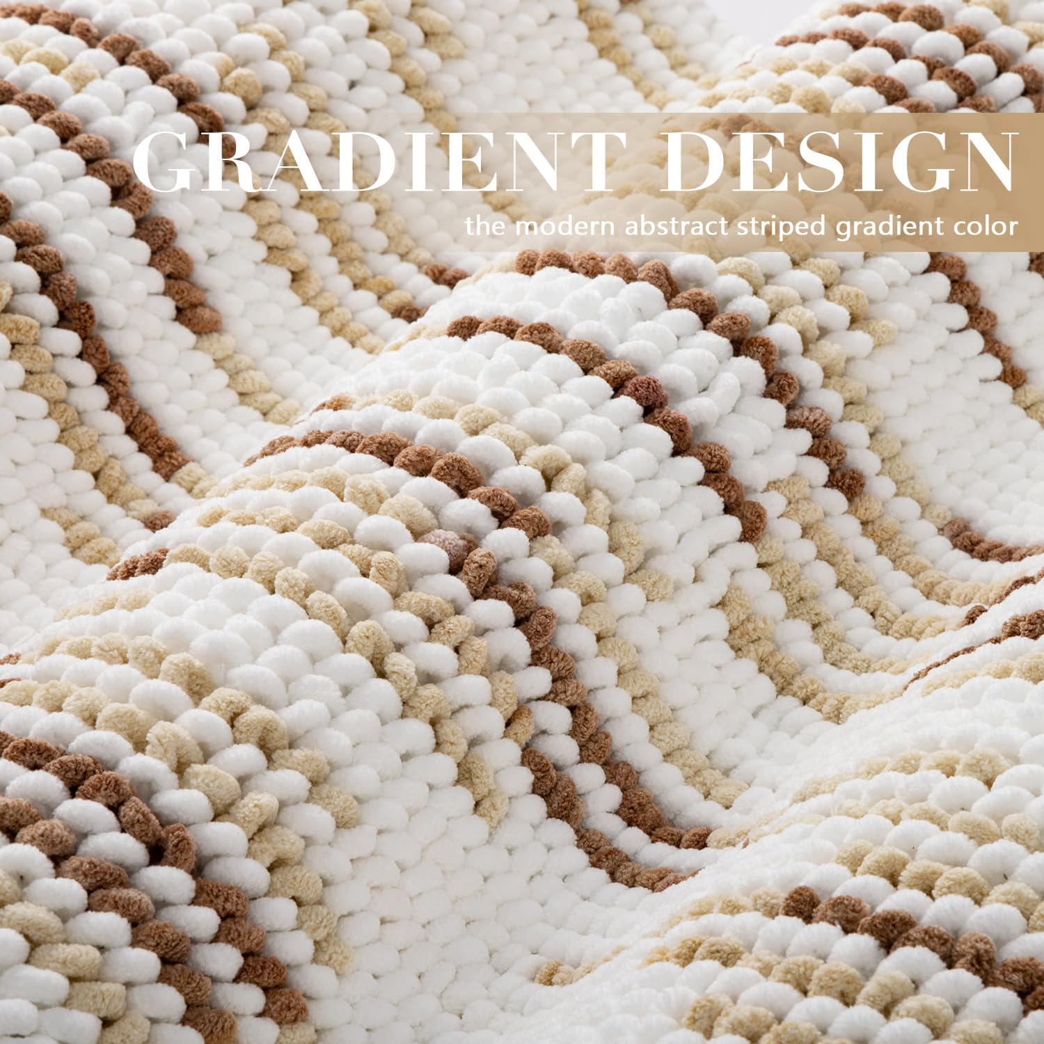 BSICPRO Bathroom Rugs Sets 3 Piece, Non-Slip Chenille Toilet Rugs with TPR Backing, U-Shaped Toilet Mat with Abstract Stripe Design, Ultra Soft Thick Absorbent Bath Floor Mats for Bathroom Washable
