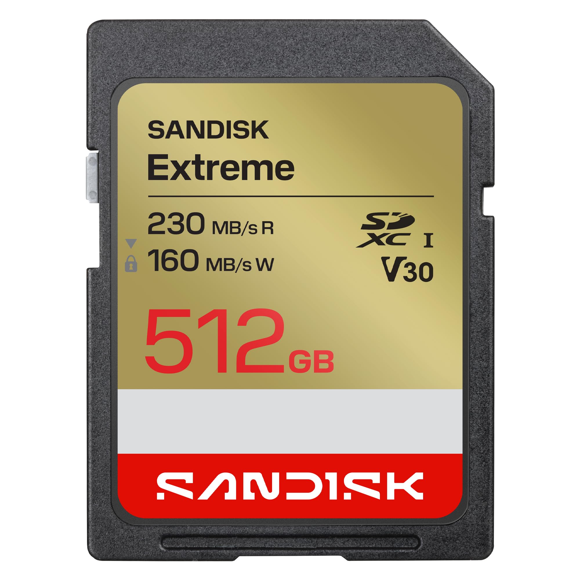 SANDISK Extreme SD UHS-I-Karte 512 GB (bis zu 230 MB/s Lesegeschwindigkeit und 160 MB/s Schreibgeschwindigkeit, 4K-UHD-Video, U3, V30) SANDISK Memory Zone App