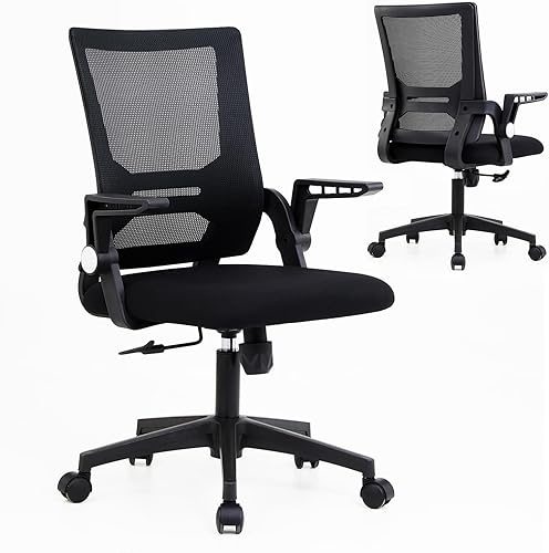 Silla de escritorio cómoda, silla de oficina ergonómica con soporte lumbar ajustable, silla de computadora de malla de respaldo alto con brazos