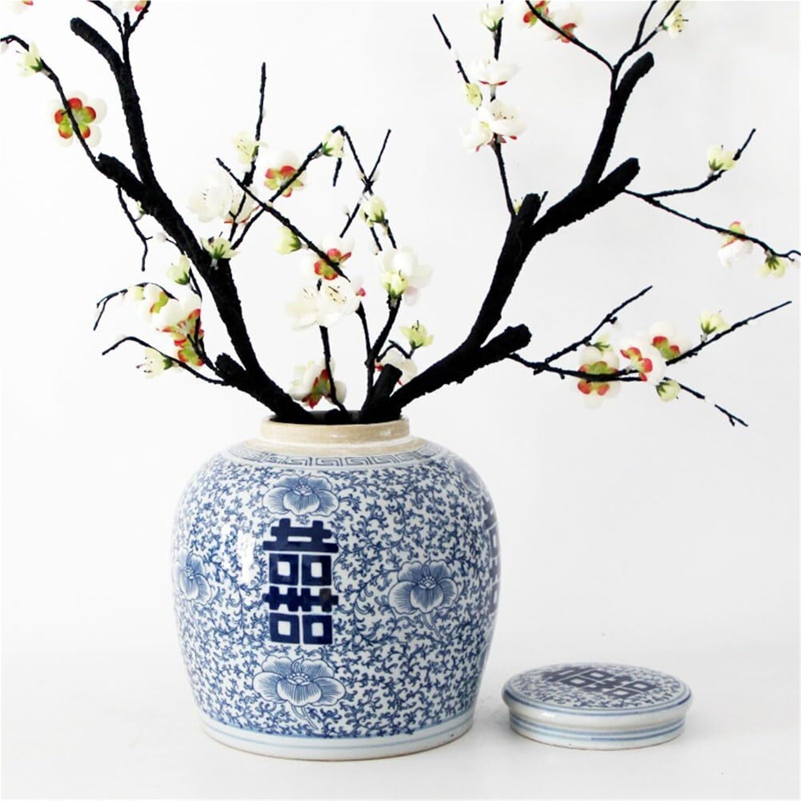 Vase pot de gingembre céramique vintage bleu objet déco chinoiserie pour étagère potiche