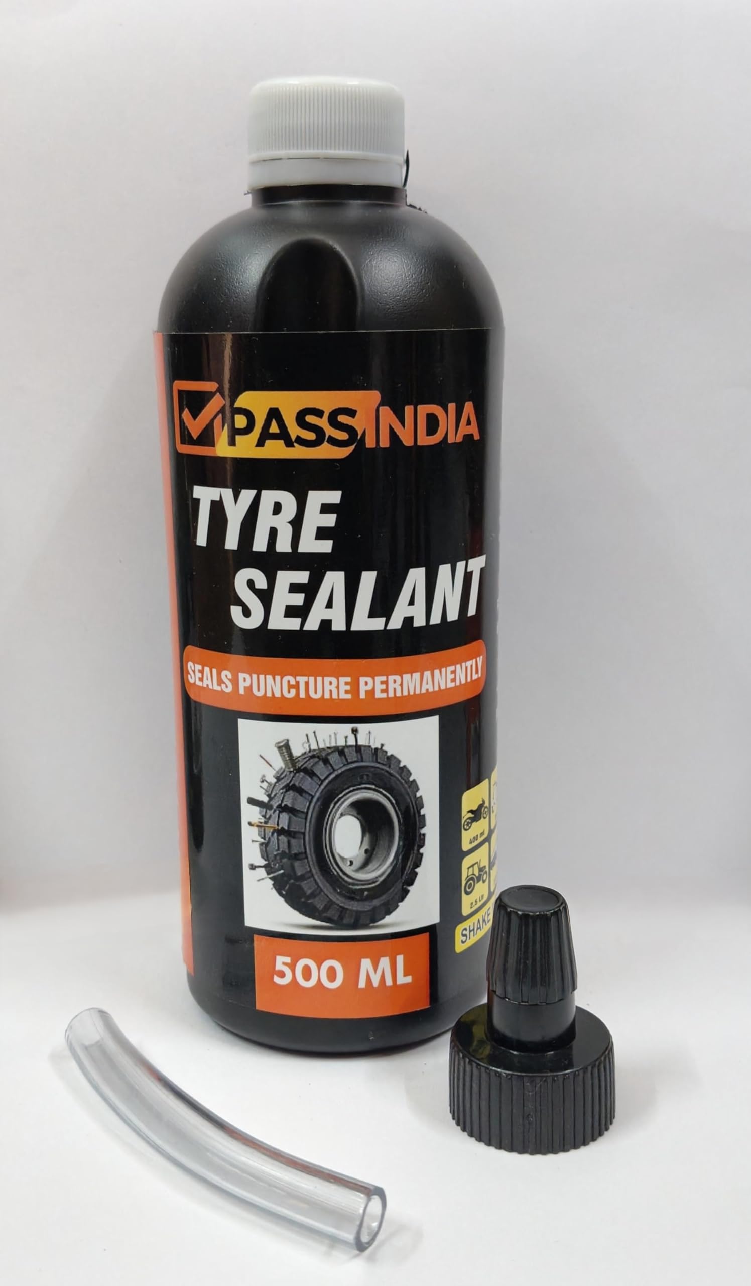 PASSINDIA Tyre Sealant – 500ml | Puncture Repair Solution for Tubeless Tyres | Instant Seal Technology | Car, Bike & Scooter Compatible