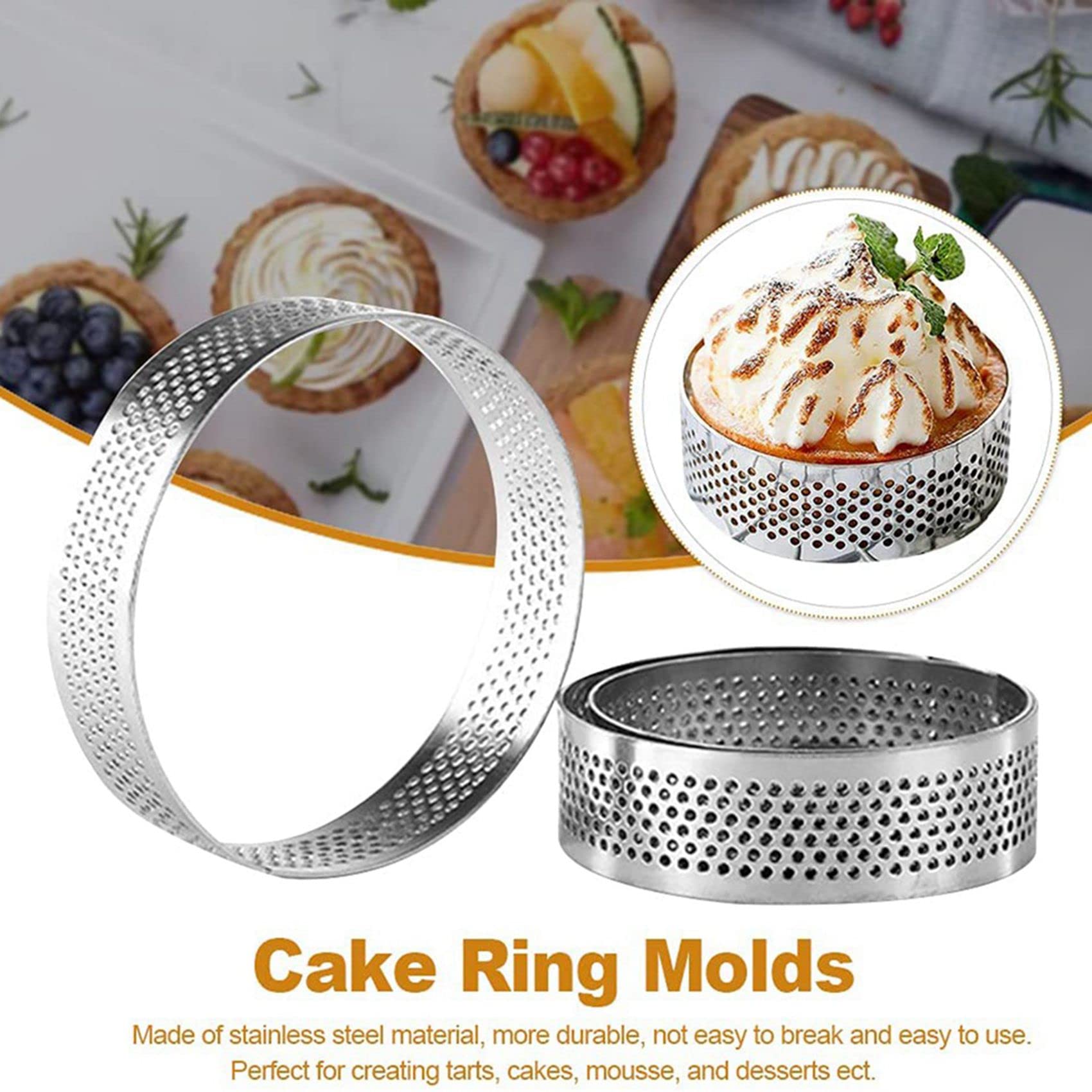 Stampi Ad per Torta, 30 Pezzi nel Acciaio per Crostata Poroso, Stampo Ad per Torta Perforato, per Mousse per Torta con Fori 7 cm