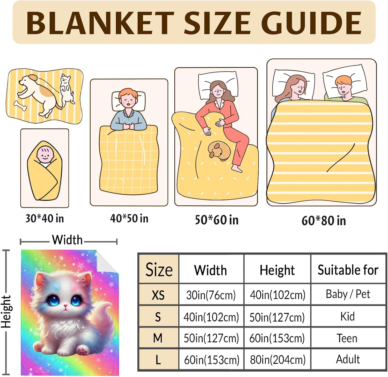 Cat Blankets for Girls 6-8, 40x50 Inches Small Soft Fuzzy Cat Themed Pattern Prints Blanket Cute Throws for Travel Camp Office All Seasons - Image 3