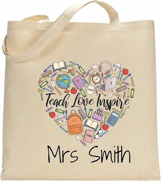 Danni Rose Personalised Teacher Bag with Customisable Name, Teacher Collage Tote Bag,Teacher Gifts, Custom Leaving End of Term Gift, Custom Teacher Tote Bag with Any Name, School Leaving Gift