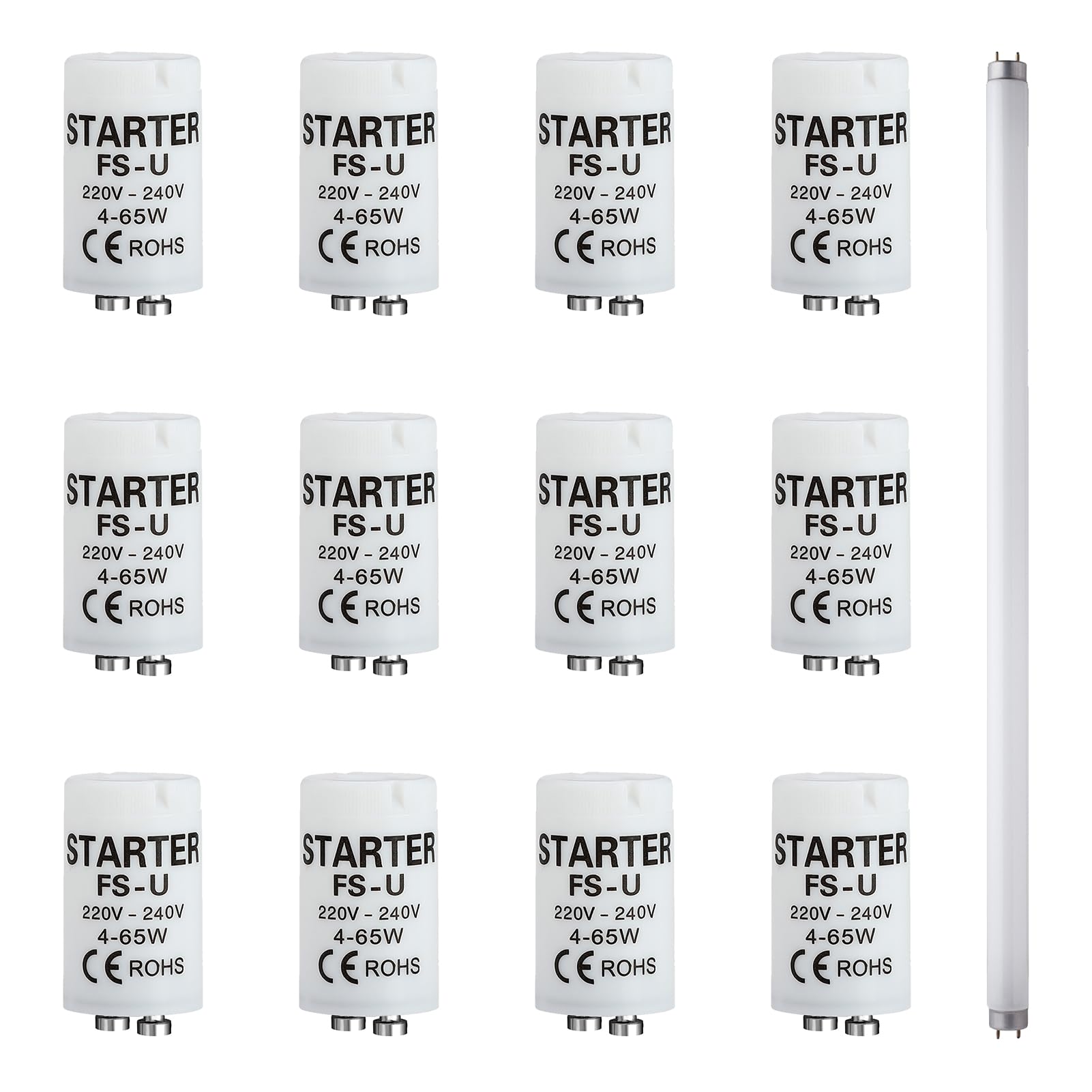 12Stück FS-U 4-65W Starter Leuchtstoffröhre, 220-240V Starter Neonröhre, für Neonröhren, Aquarien und UV-Lichter, langer Lebenszyklus und Einfache Installation, Ersatzstarter für Leuchtstofflampen