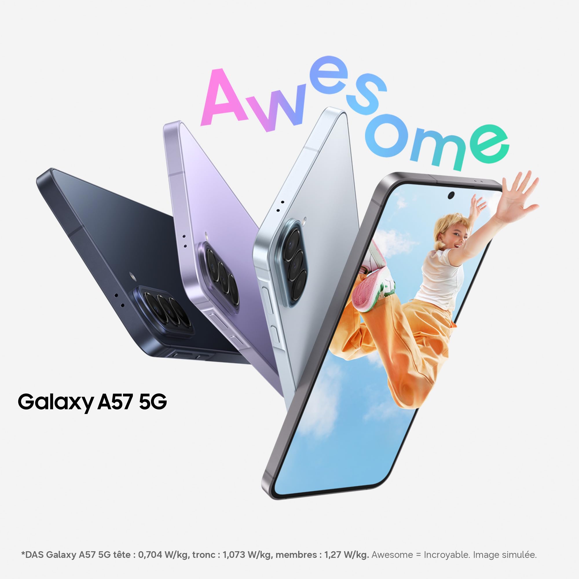 Samsung Galaxy A57 5G, Smartphone Android 5G avec l'IA Accessible à Tous, 128 Go, RAM 8 Go, Chargeur Secteur Rapide 25W Inclus, Smartphone déverrouillé, Lavande, Version FR
