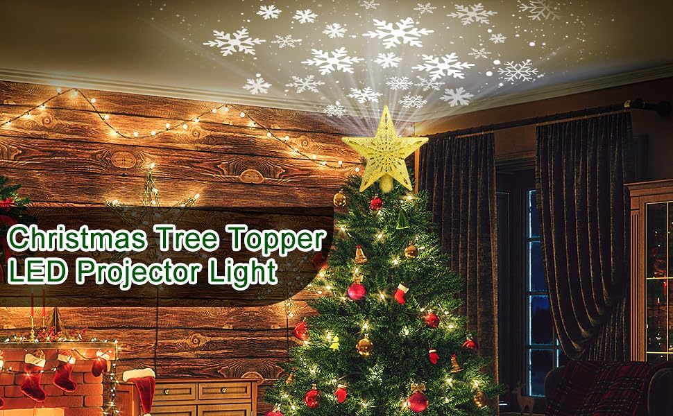 Miniatura 8 de Proyector de luces para árbol de Navidad con 6 modos de proyección, estrella dorada para árbol de Navidad con proyector LED integrado, proyección