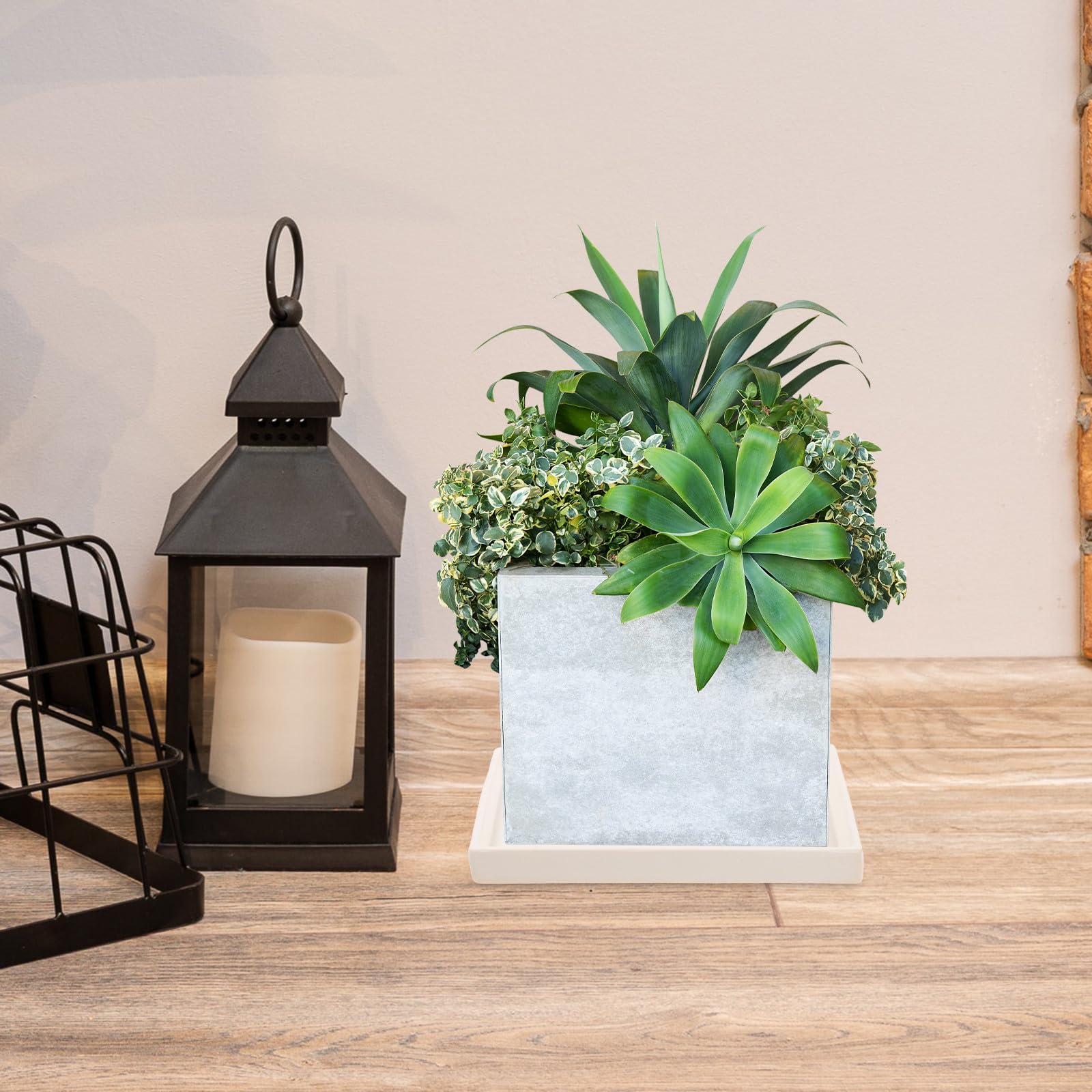 Sottovaso in Ceramica Quadrato Grande, Vassoio di Drenaggio per Piante da Interno, Piatto Vegetale Resistente per Vasi e Fioriere da Tavolo, Accessorio per Giardinaggio Casa