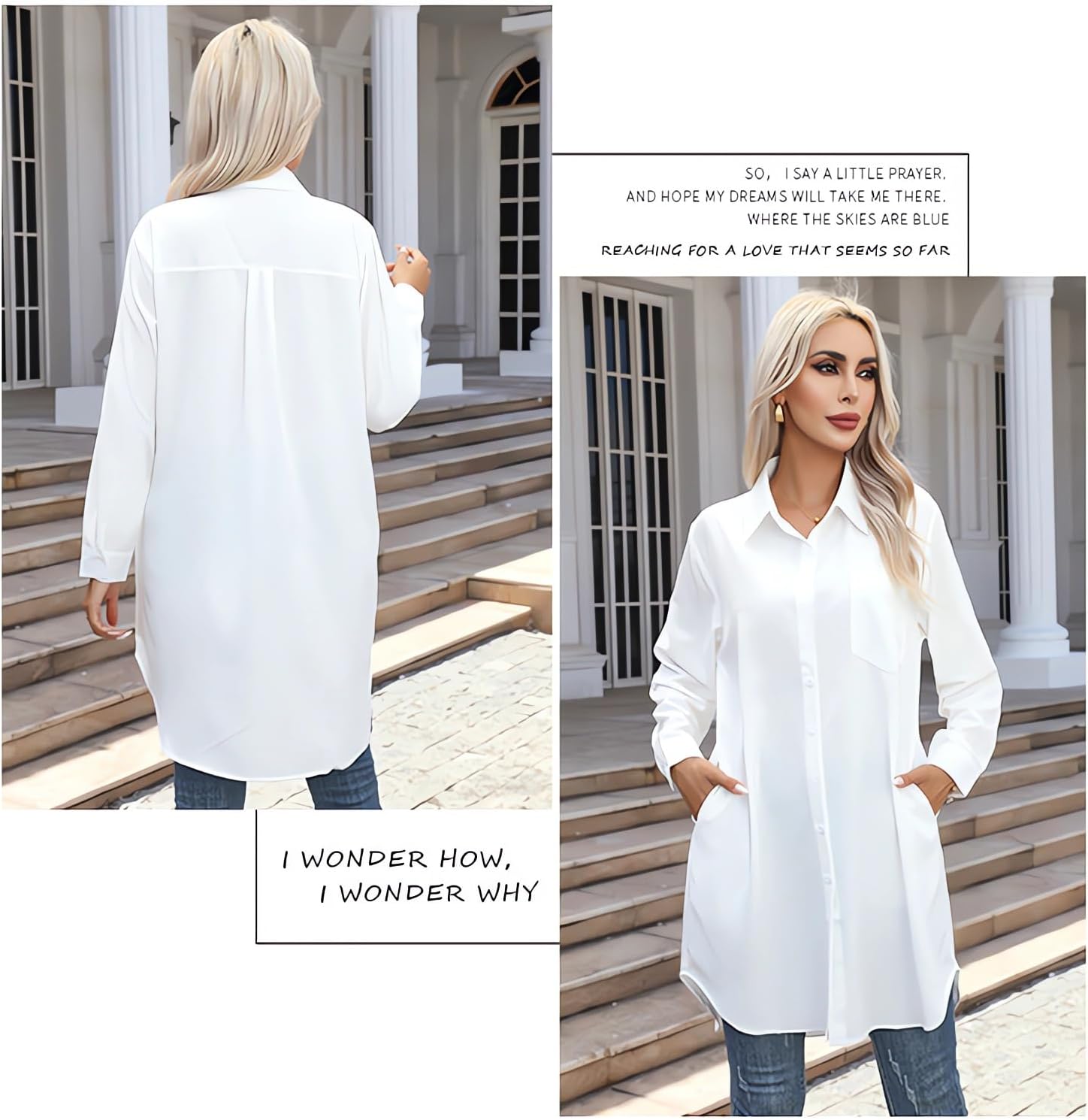 Women's Casual Button Down Shirts Long Sleeve Oversize Blouse Loose Shirt Dress with Side Pockets - Image 5