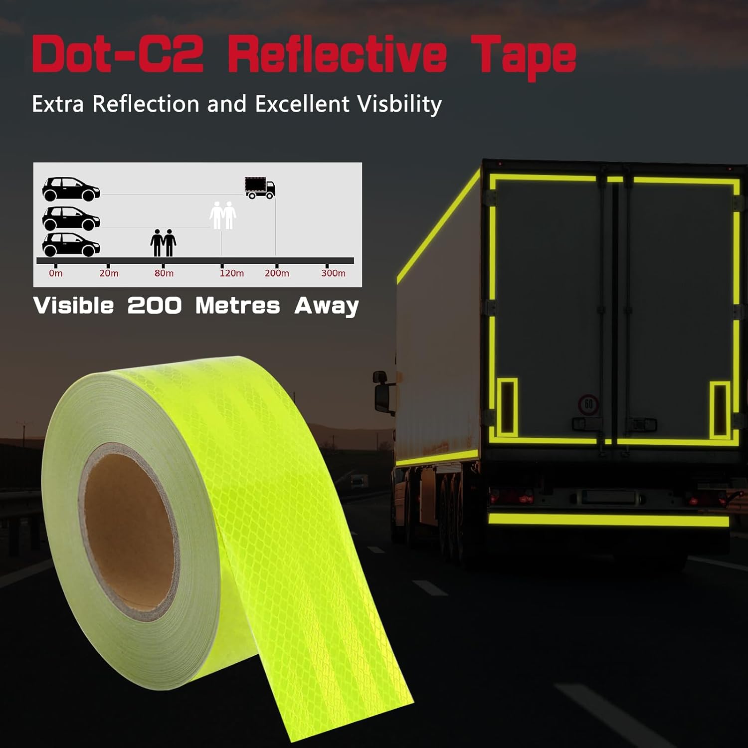 100ft Reflective Tape, Waterproof High Visibility Warning Safety Adhesive Tape Outdoor Reflective-Stickers, Safety Reflective Strip (3 in, Fluorescent Yellow)