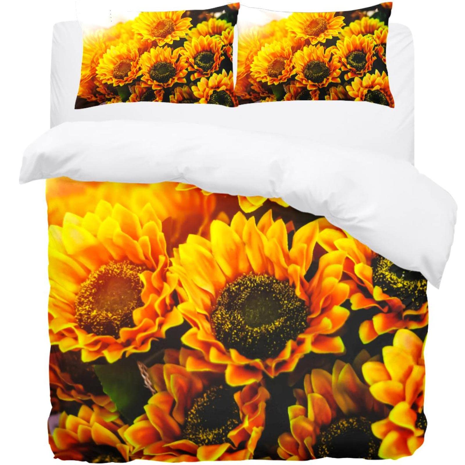 Parure de lit tournesols avec housse de couette et 2 taies d'oreiller ultra douce