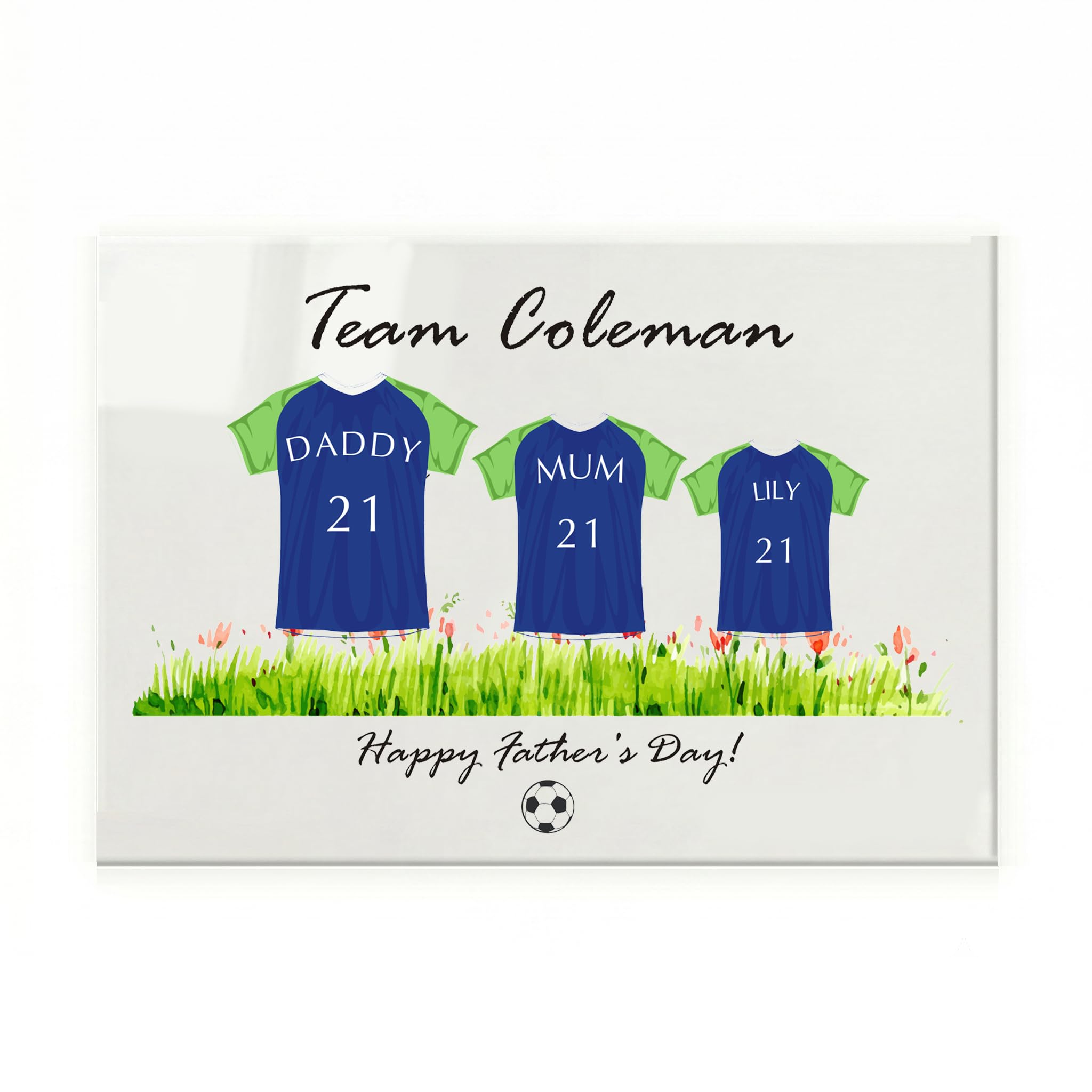 EDSG Personalised Football Family Print, Choose Your Team Colours Acrylic Sign A4 Print Gift, Father's Day Dad Gifts from Daughter Son, Best Dad Gift for Dad Grandad Daddy Papa Poppa (Family of 3)