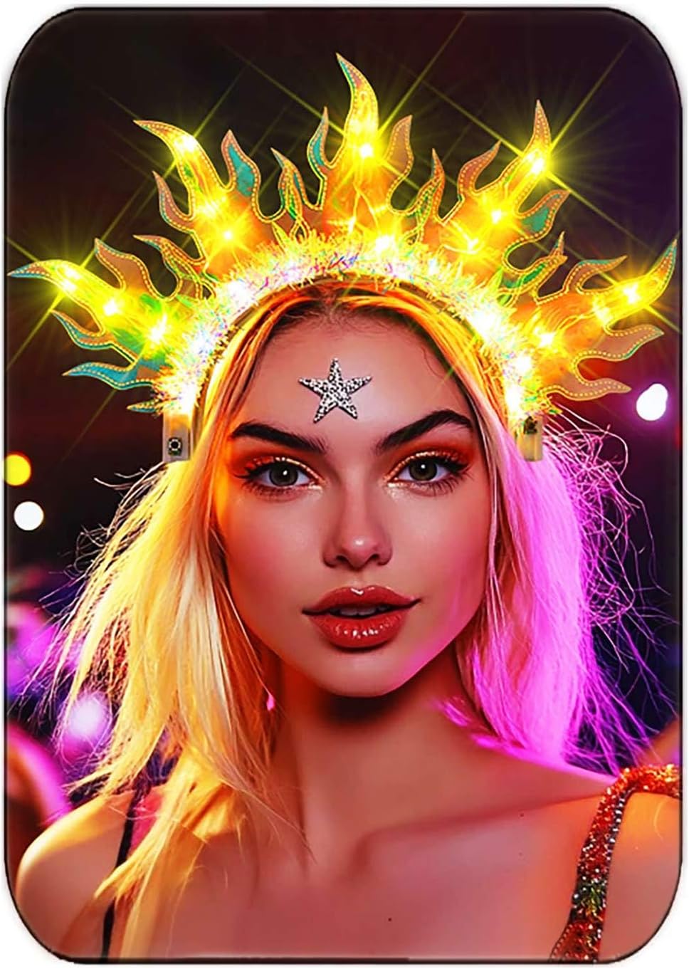 JEAIRTS Light Up Fire Headband Led Flame Crown Headpiece Glowing Halloween Costume Hair Accessories for Women