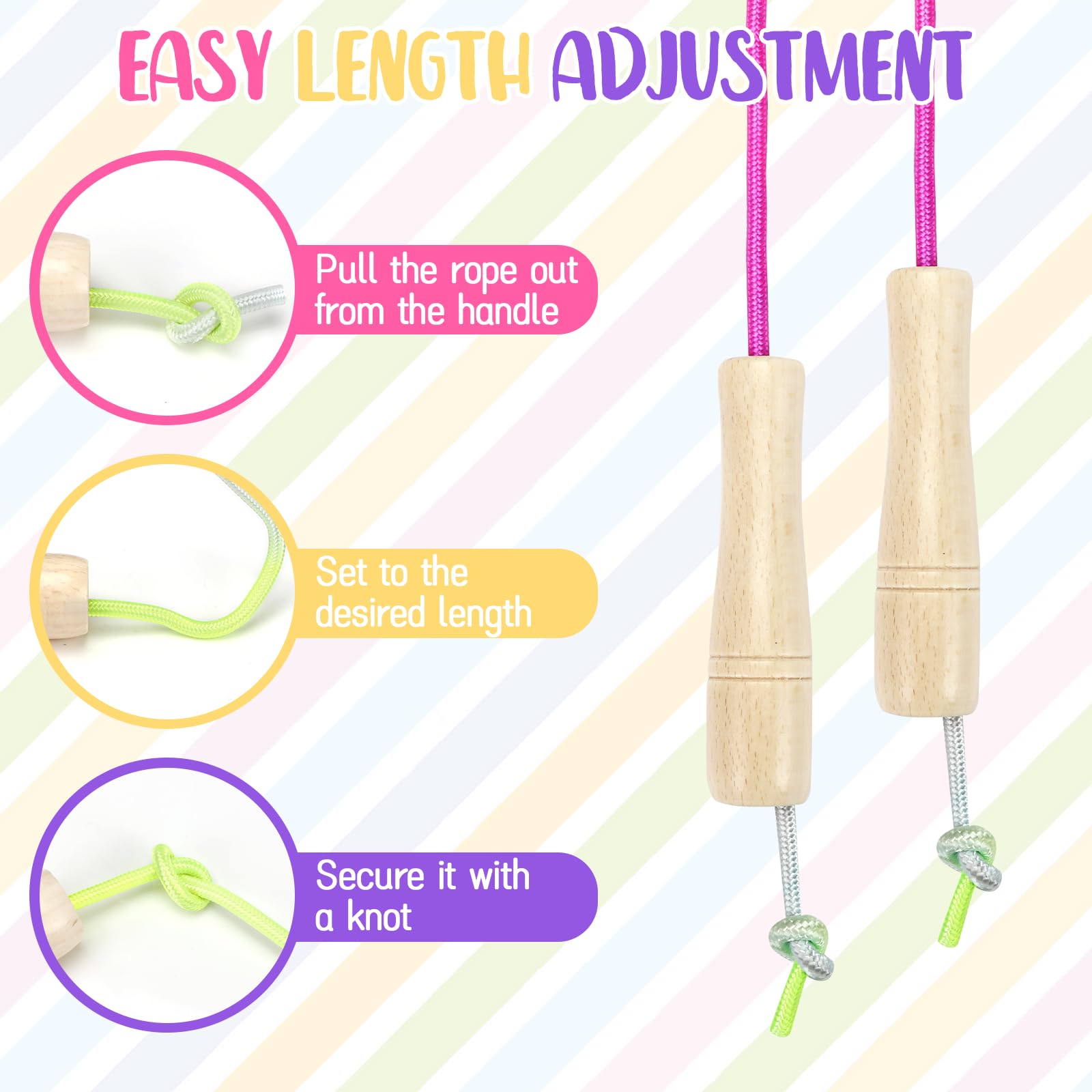 Corde à Sauter Enfant 7 Couleurs Corde à Sauter Enfant Avec Manche En Bois Corde Saut Arc-en