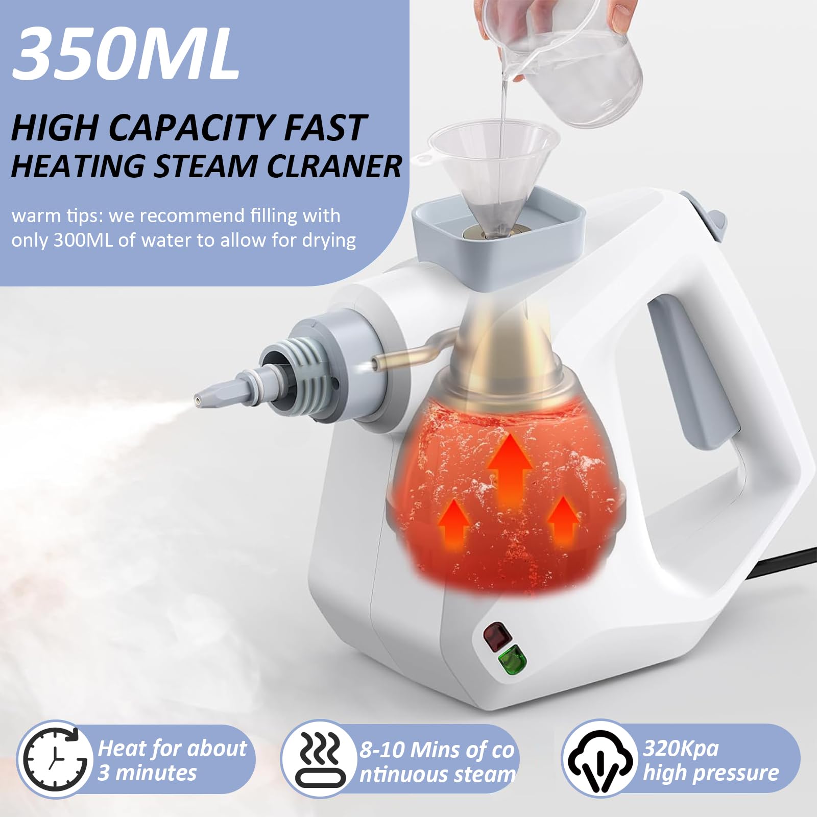 Yolispa Handheld Steam Cleaner, HandHeld Steamer for Cleaning with 9 Accessories and Safety Lock, Multi-Surface Steamer for Cleaning Home Car Upholstery Grout and More